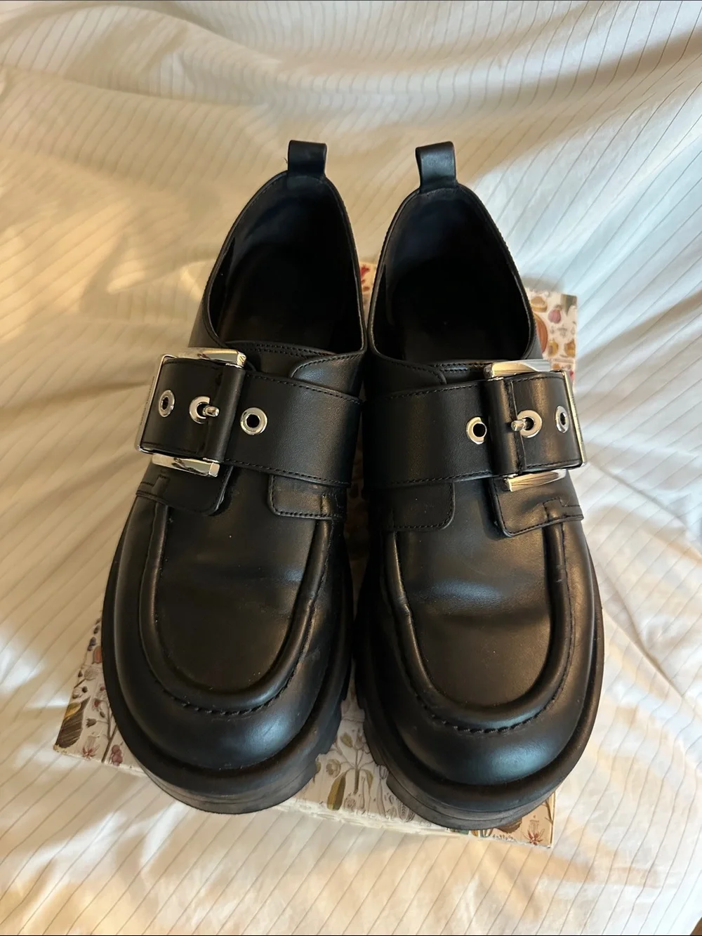 Michael Kors Black Colby Leather Lug Sole Buckle Loafers - 6